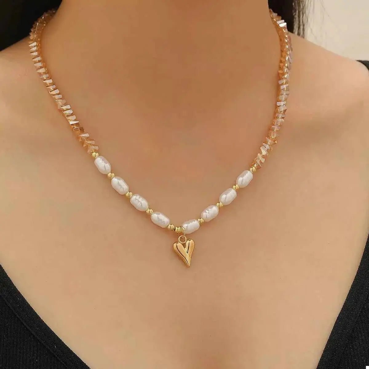 Pearl & Heart Pendant Necklace - SmileBen