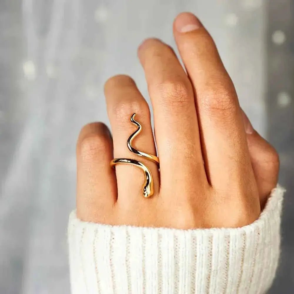 Snake Shape 18K Gold - Plated Bypass Ring - SmileBen
