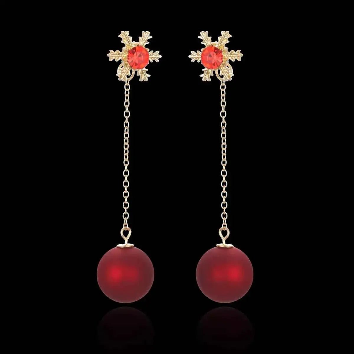 Snowflake Drop Earrings with Red Ball - SmileBen