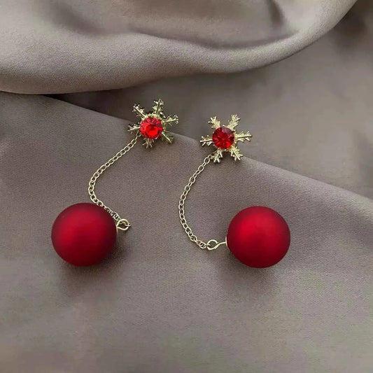 Snowflake Drop Earrings with Red Ball - SmileBen