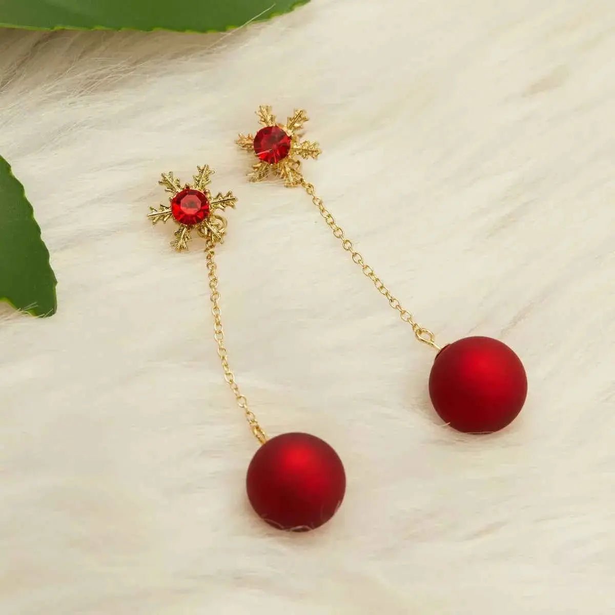 Snowflake Drop Earrings with Red Ball - SmileBen