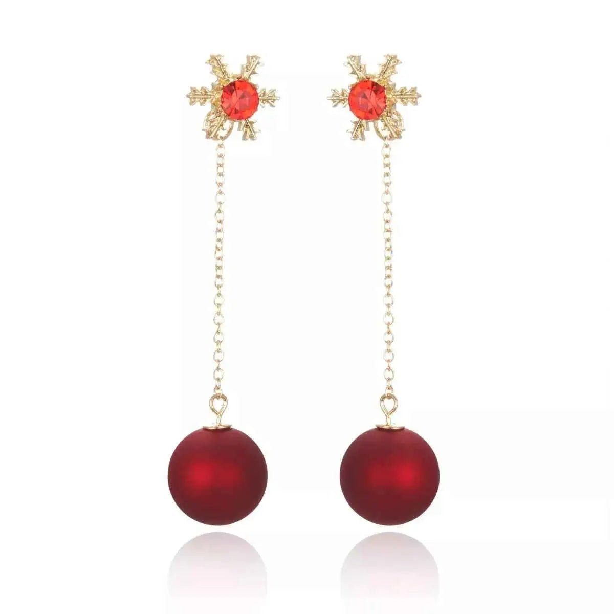 Snowflake Drop Earrings with Red Ball - SmileBen
