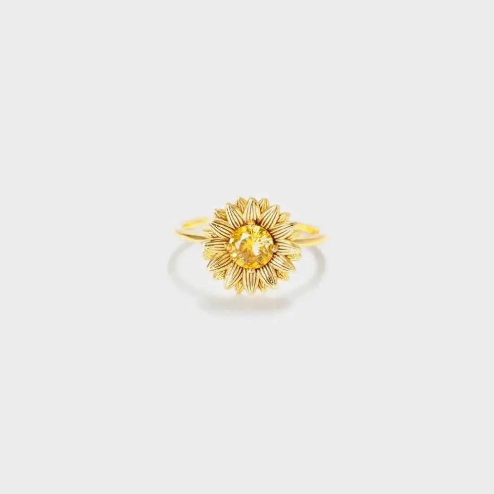 Sunflower Zircon 925 Sterling Silver Ring - SmileBen