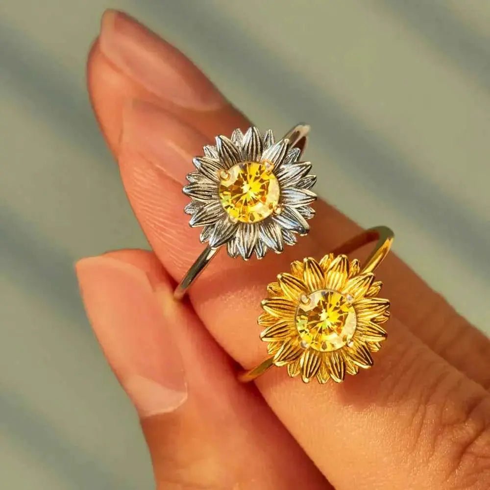 Sunflower Zircon 925 Sterling Silver Ring - SmileBen