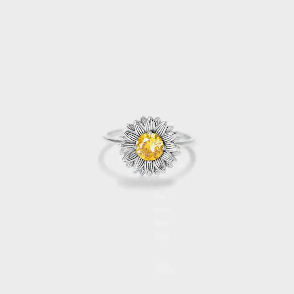 Sunflower Zircon 925 Sterling Silver Ring - SmileBen