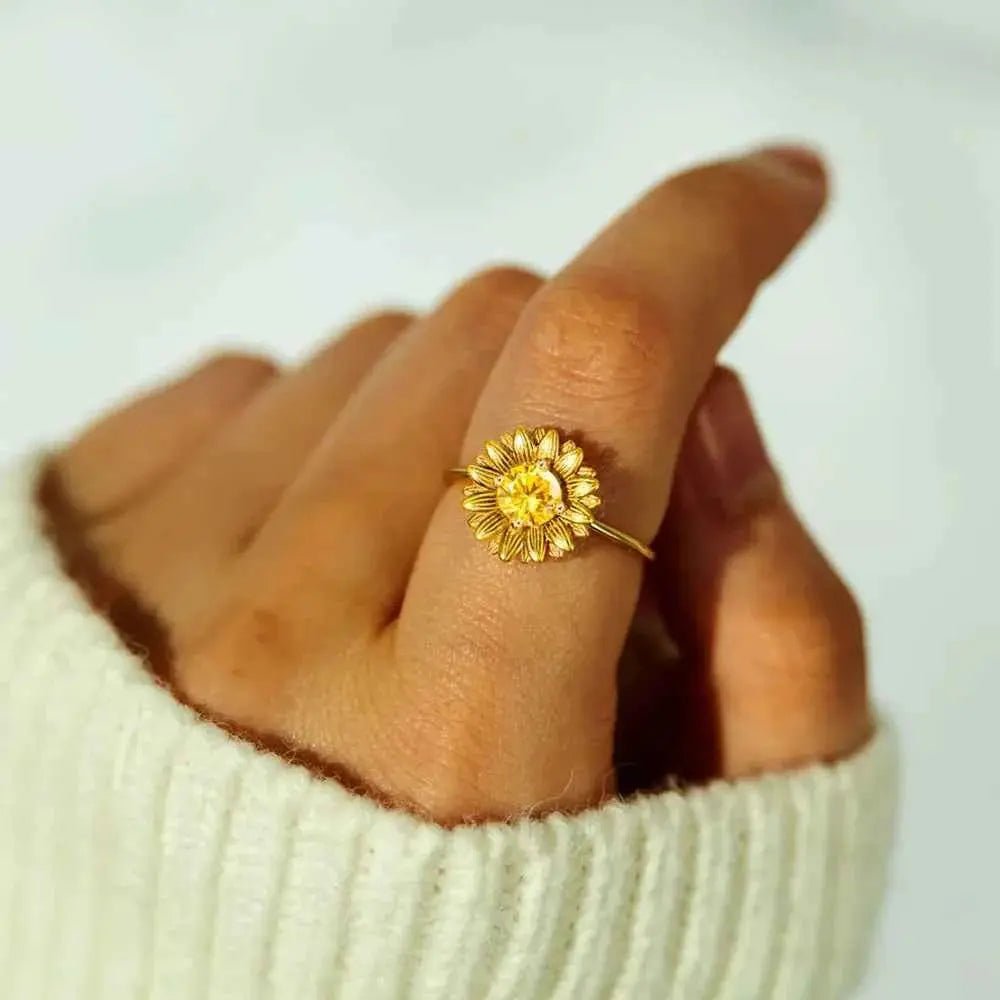 Sunflower Zircon 925 Sterling Silver Ring - SmileBen
