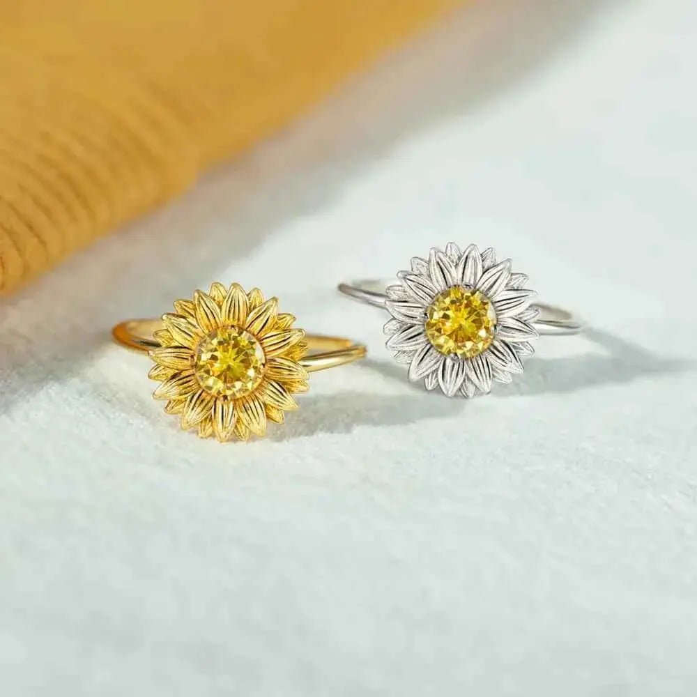 Sunflower Zircon 925 Sterling Silver Ring - SmileBen