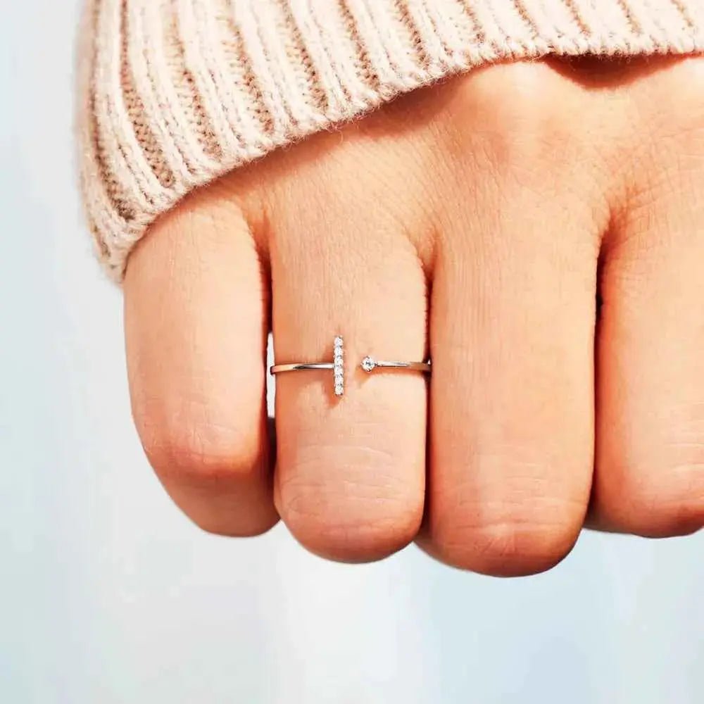 T Shape Inlaid Zircon 925 Sterling Silver Open Ring - SmileBen