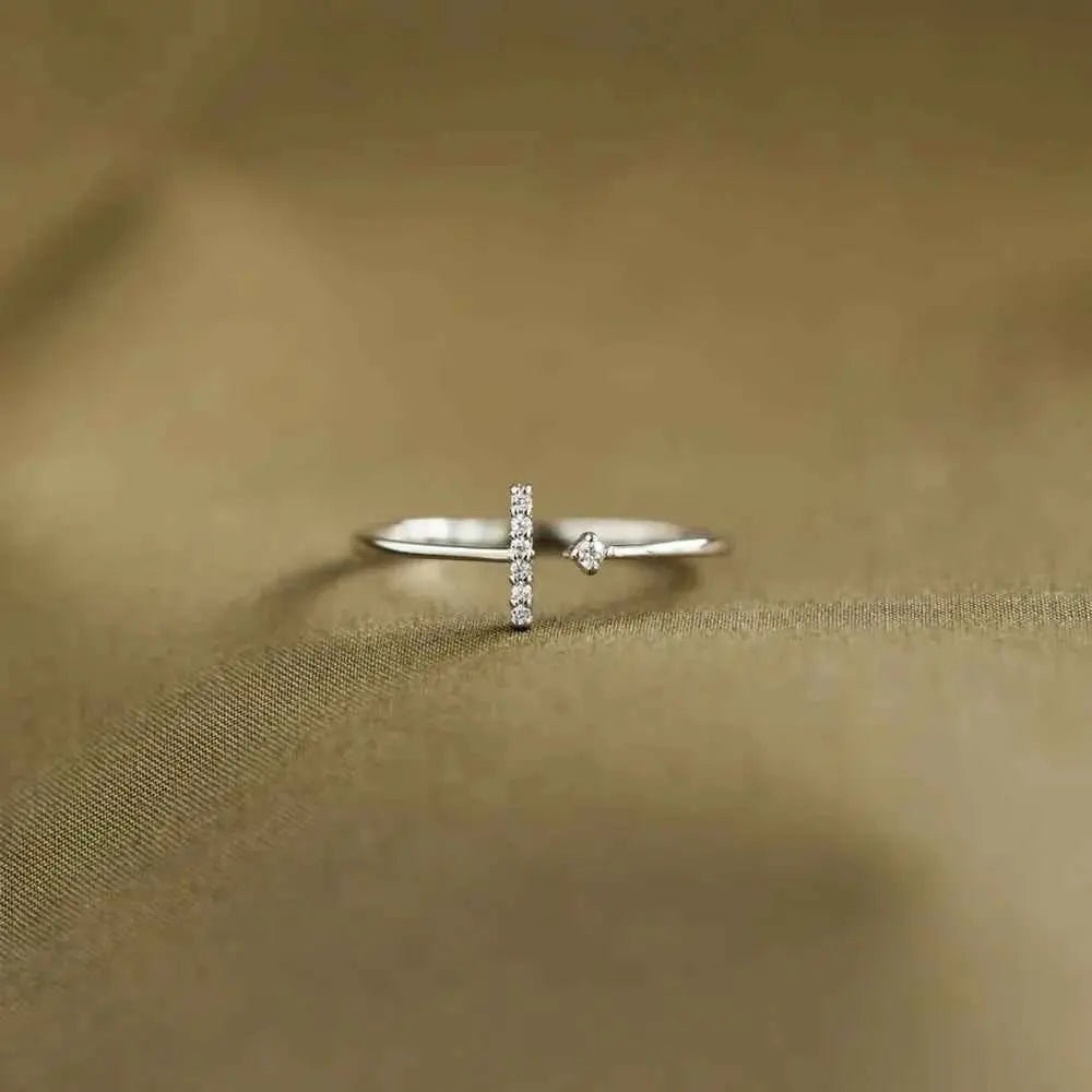 T Shape Inlaid Zircon 925 Sterling Silver Open Ring - SmileBen