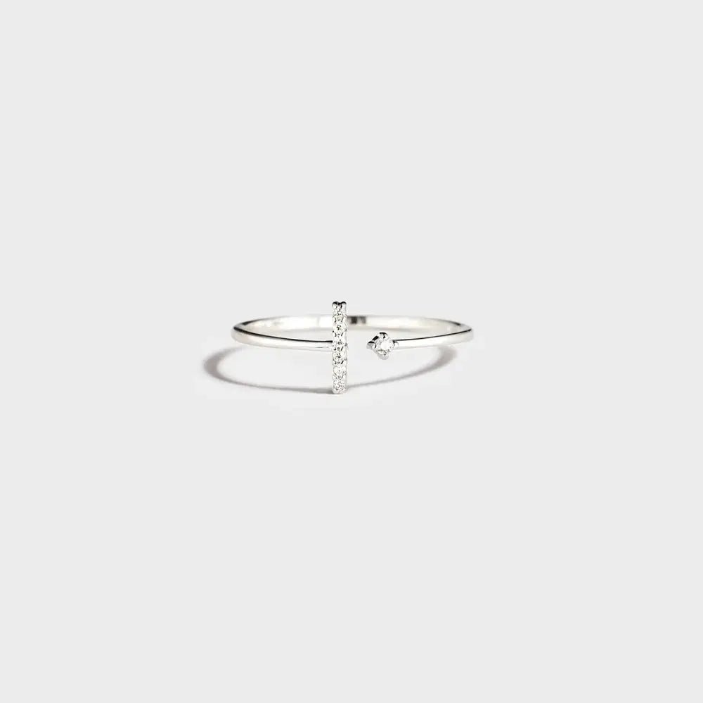 T Shape Inlaid Zircon 925 Sterling Silver Open Ring - SmileBen