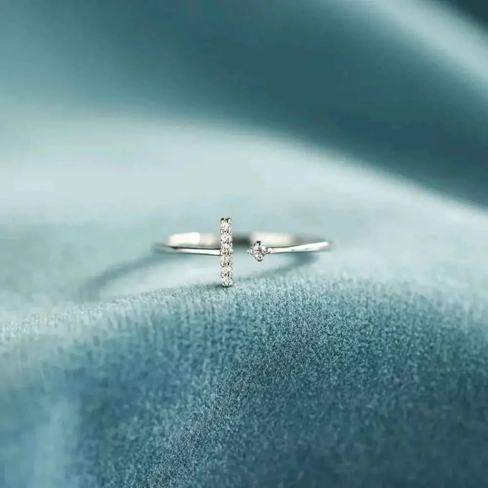T Shape Inlaid Zircon 925 Sterling Silver Open Ring - SmileBen