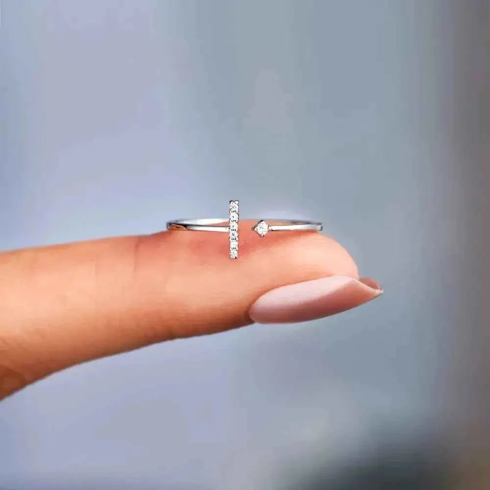 T Shape Inlaid Zircon 925 Sterling Silver Open Ring - SmileBen