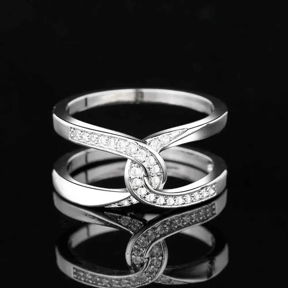 Twisted Inlaid Zircon Double - layered Ring - SmileBen