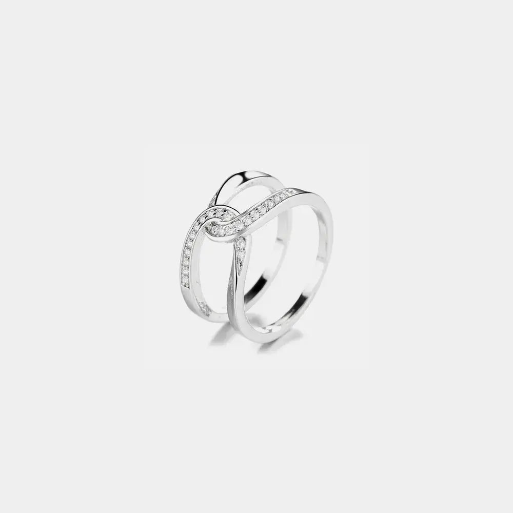 Twisted Inlaid Zircon Double - layered Ring - SmileBen