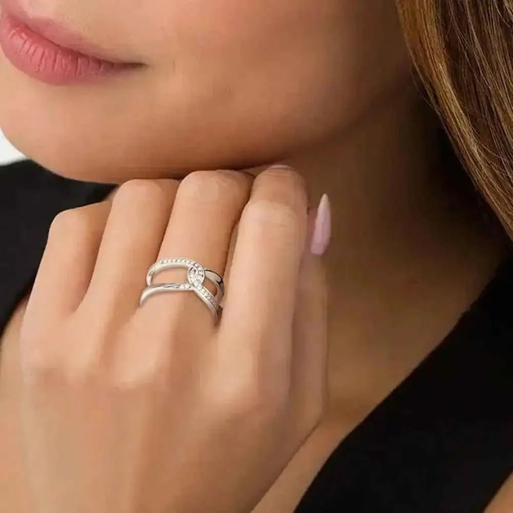 Twisted Inlaid Zircon Double - layered Ring - SmileBen