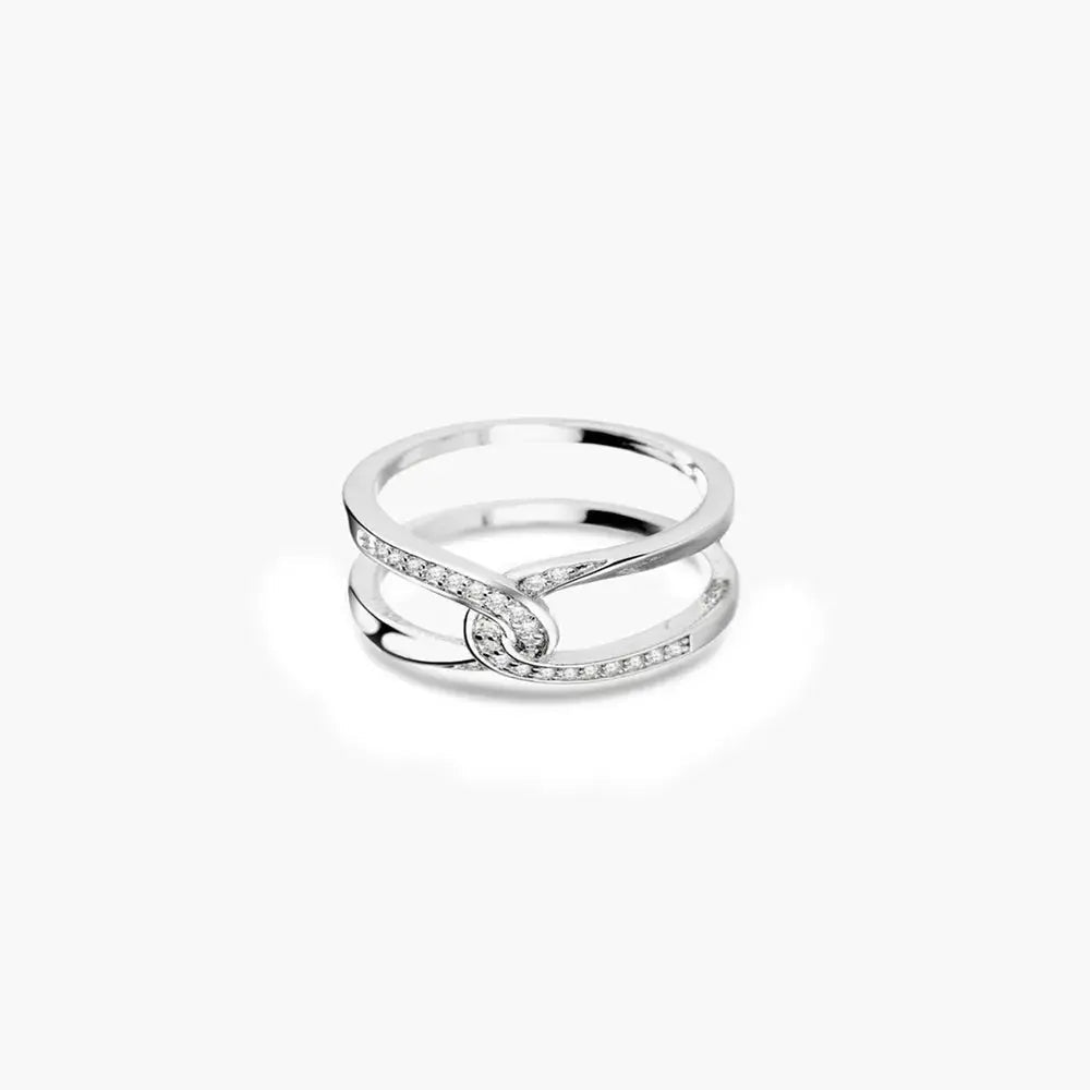Twisted Inlaid Zircon Double - layered Ring - SmileBen