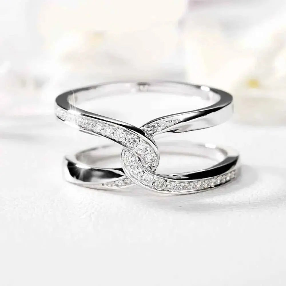 Twisted Inlaid Zircon Double - layered Ring - SmileBen