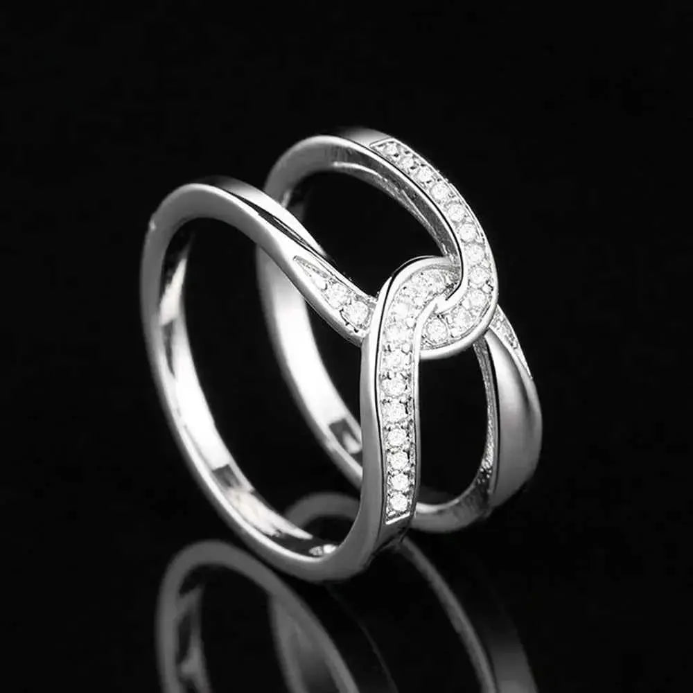 Twisted Inlaid Zircon Double - layered Ring - SmileBen