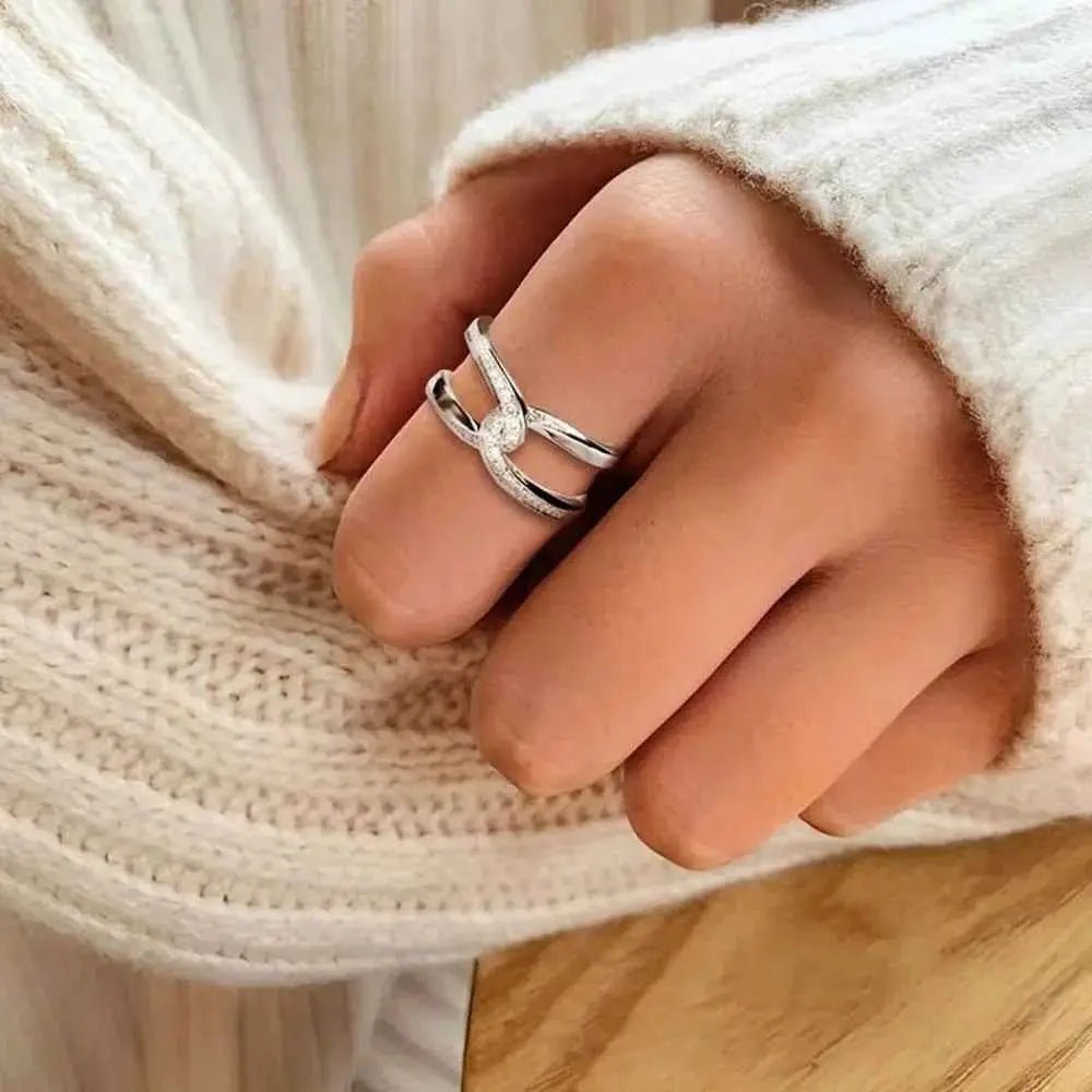 Twisted Inlaid Zircon Double - layered Ring - SmileBen