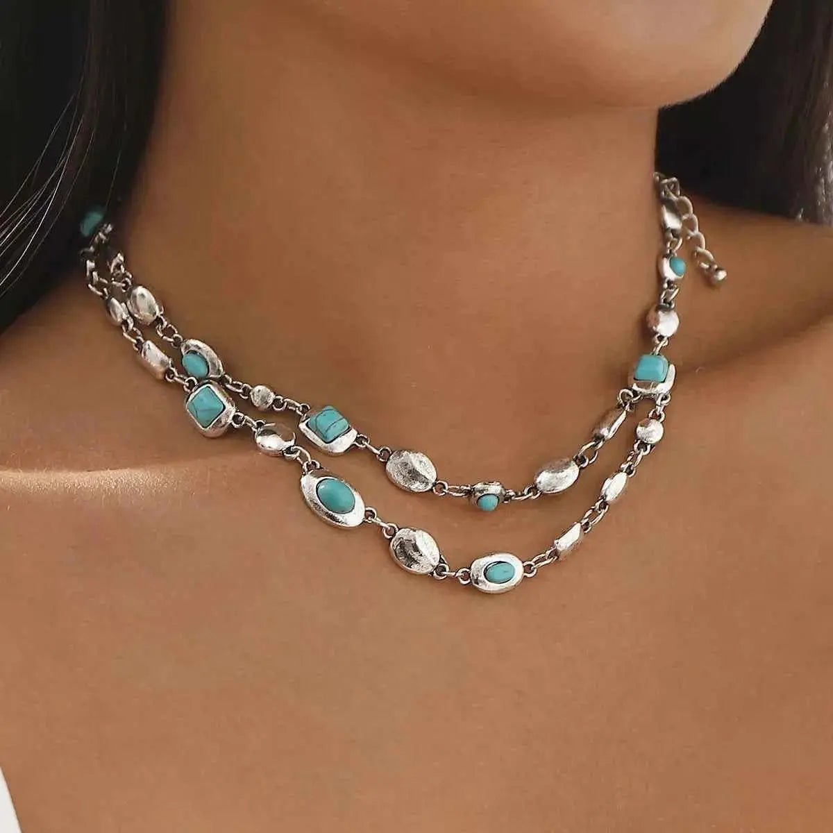 Vintage Multi - Gemstone Double Layered Necklace - SmileBen