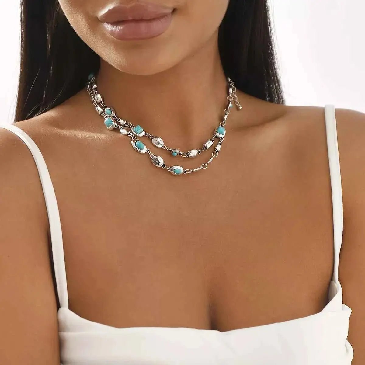 Vintage Multi - Gemstone Double Layered Necklace - SmileBen