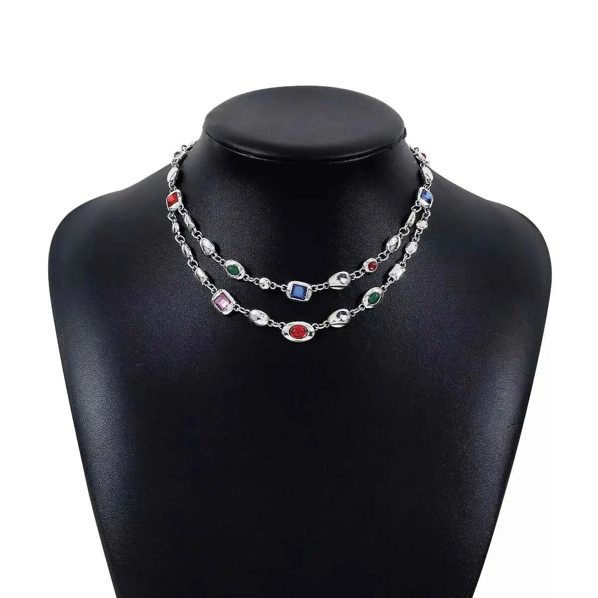 Vintage Multi - Gemstone Double Layered Necklace - SmileBen