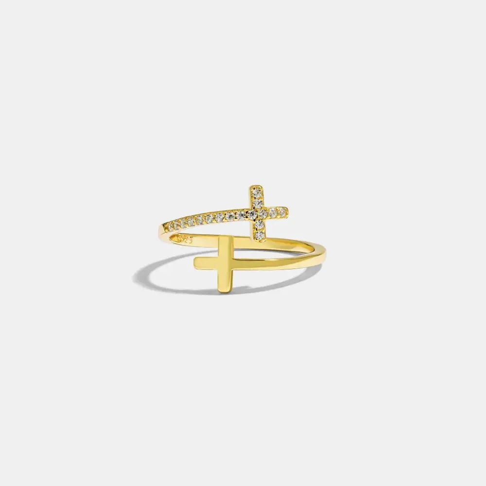 Zircon 925 Sterling Silver Double Cross Bypass Ring - SmileBen