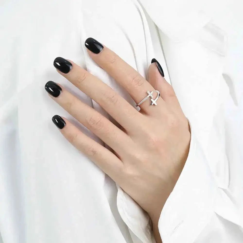 Zircon 925 Sterling Silver Double Cross Bypass Ring - SmileBen