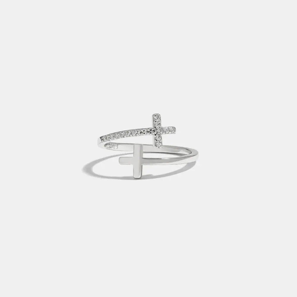 Zircon 925 Sterling Silver Double Cross Bypass Ring - SmileBen