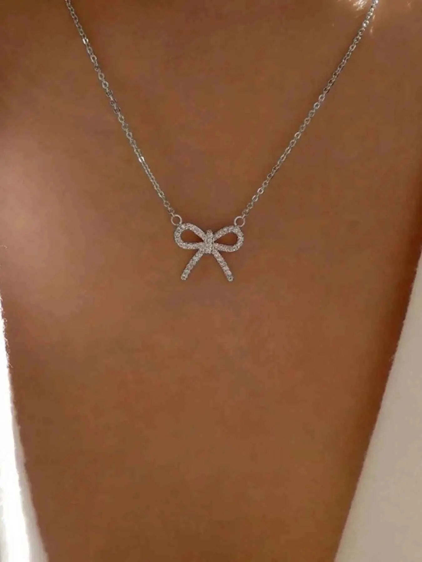 Zircon Bow Pendant Necklace - SmileBen